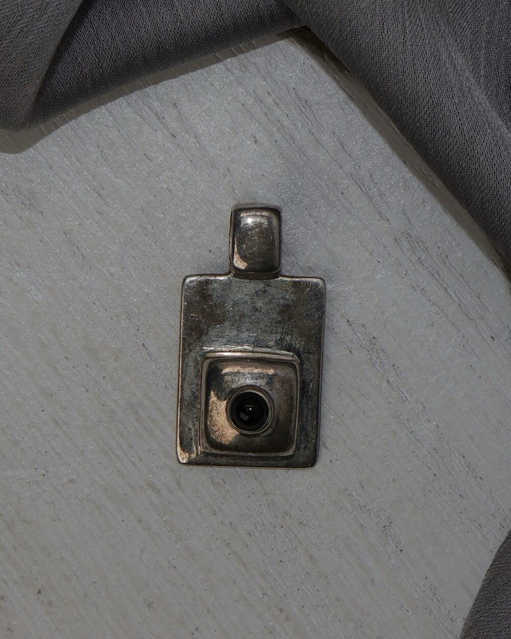 Vintage Sterling Silver Black Onyx Rectangular Pendant 5.7G / 1in